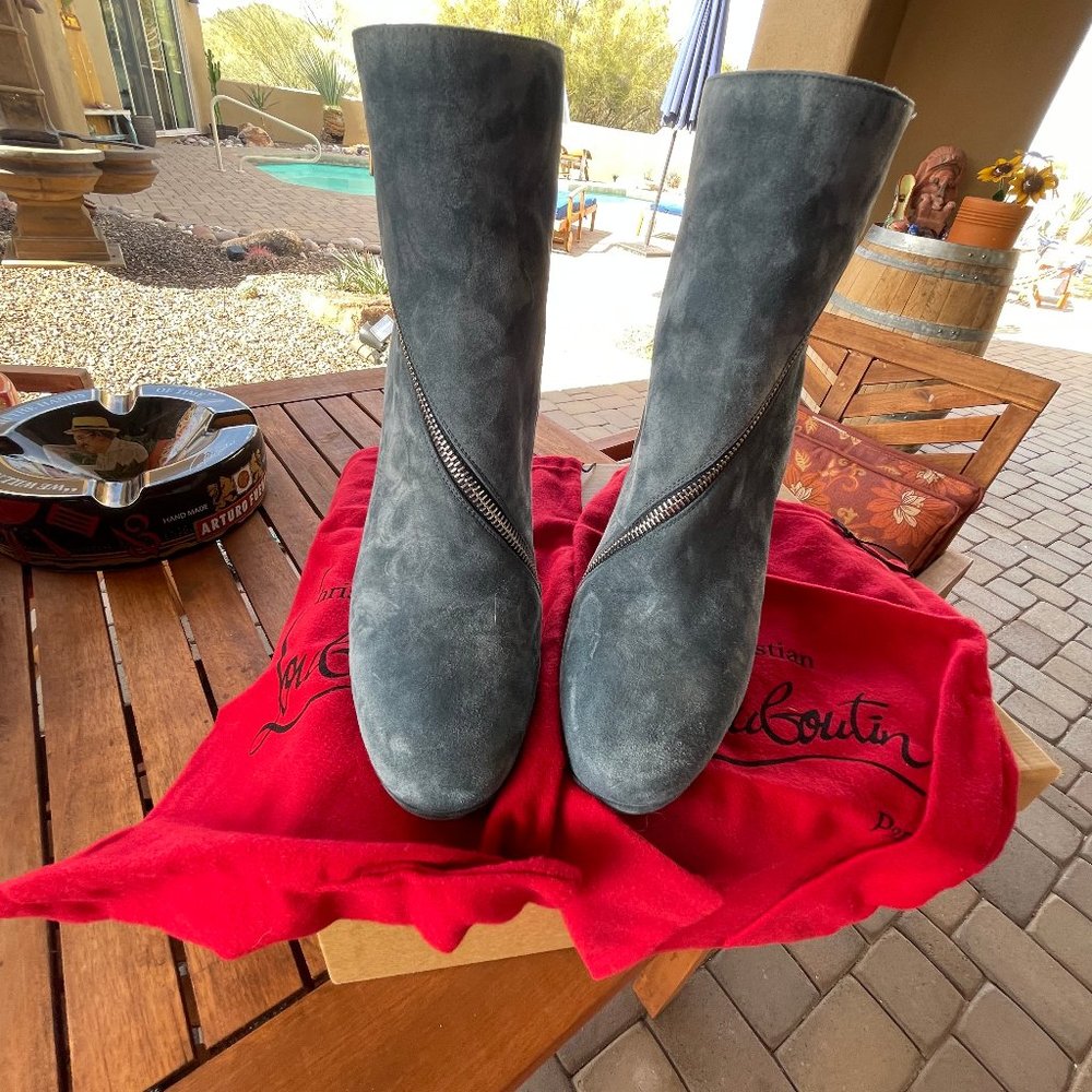 CHRISTIAN LOUBOUTIN Ankle Bootie Veau Velours Birgitta 100 Zip Around Free Ship